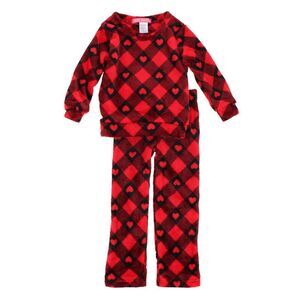 5 More Minutes Girls Buffalo Check Hearts Love Pant Plush Lounge Set